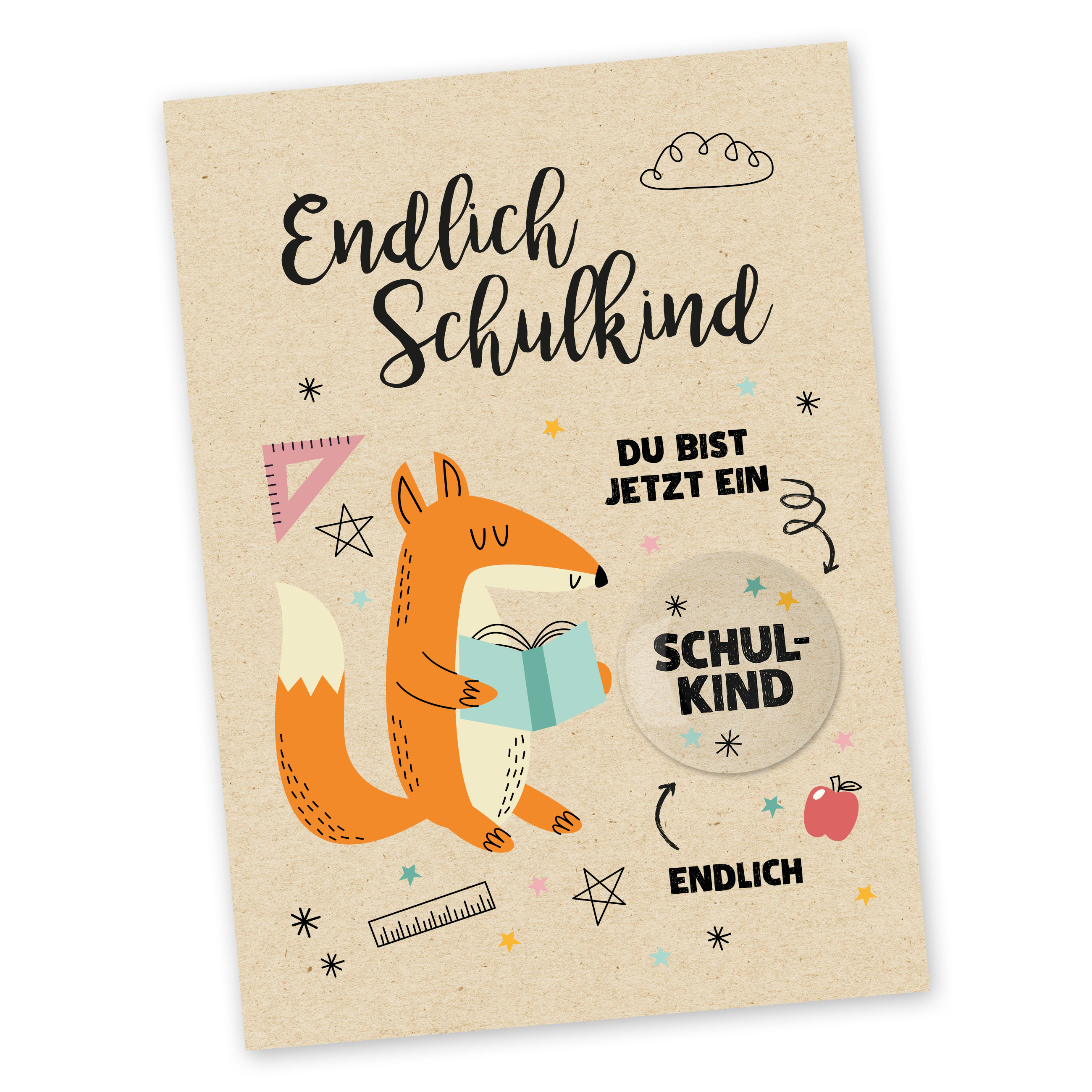 Postkarte mit Button - Fuchs