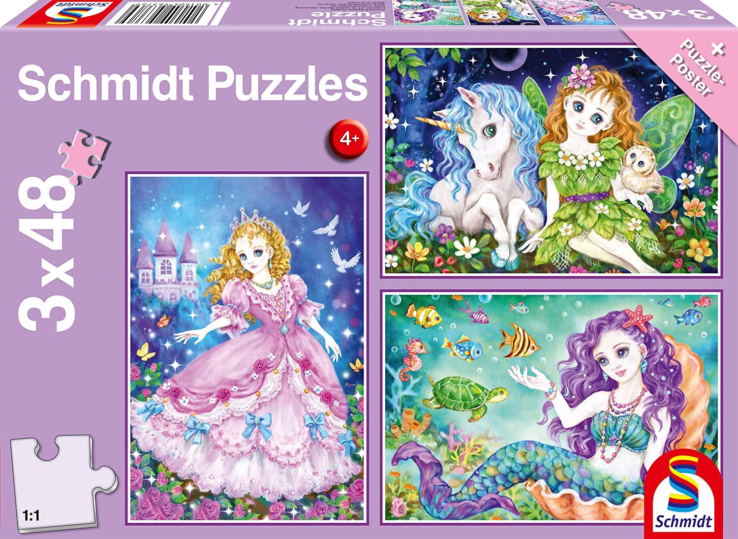 Puzzle - Prinzessin, Fee & Meerjungfrau (3x 48 Teile)