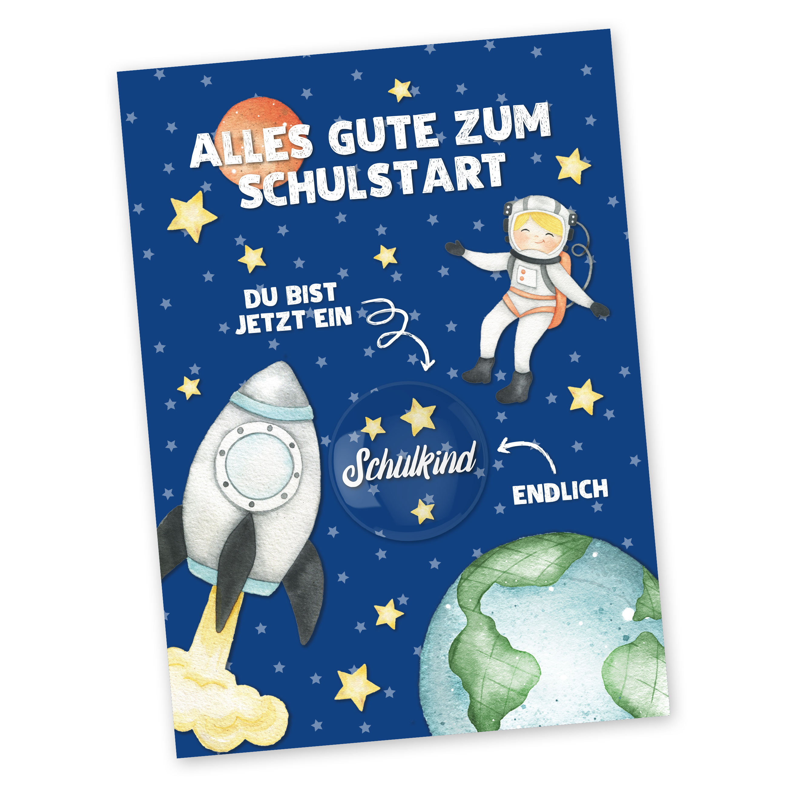 Postkarte mit Button - Weltall