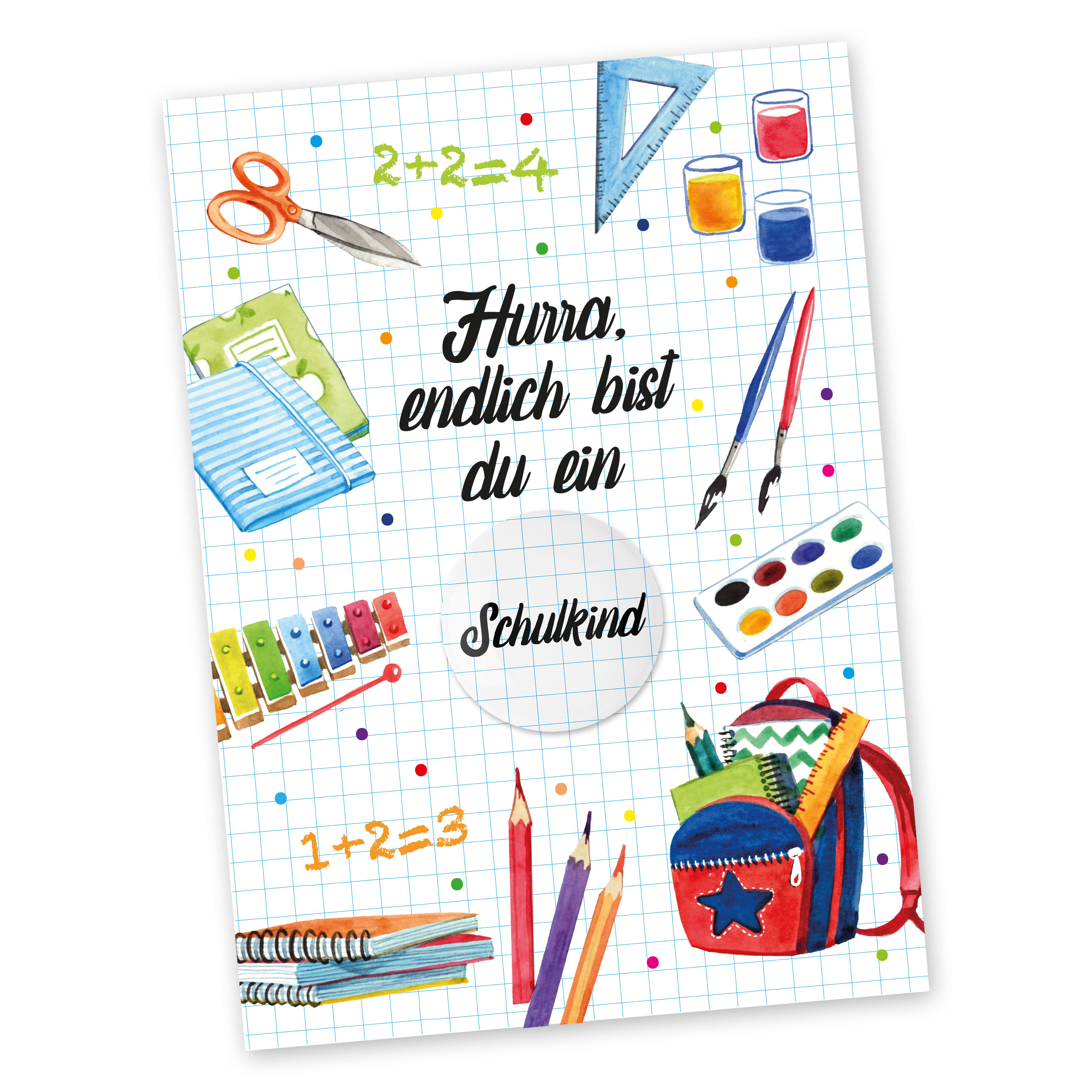 Postkarte mit Button - Schule