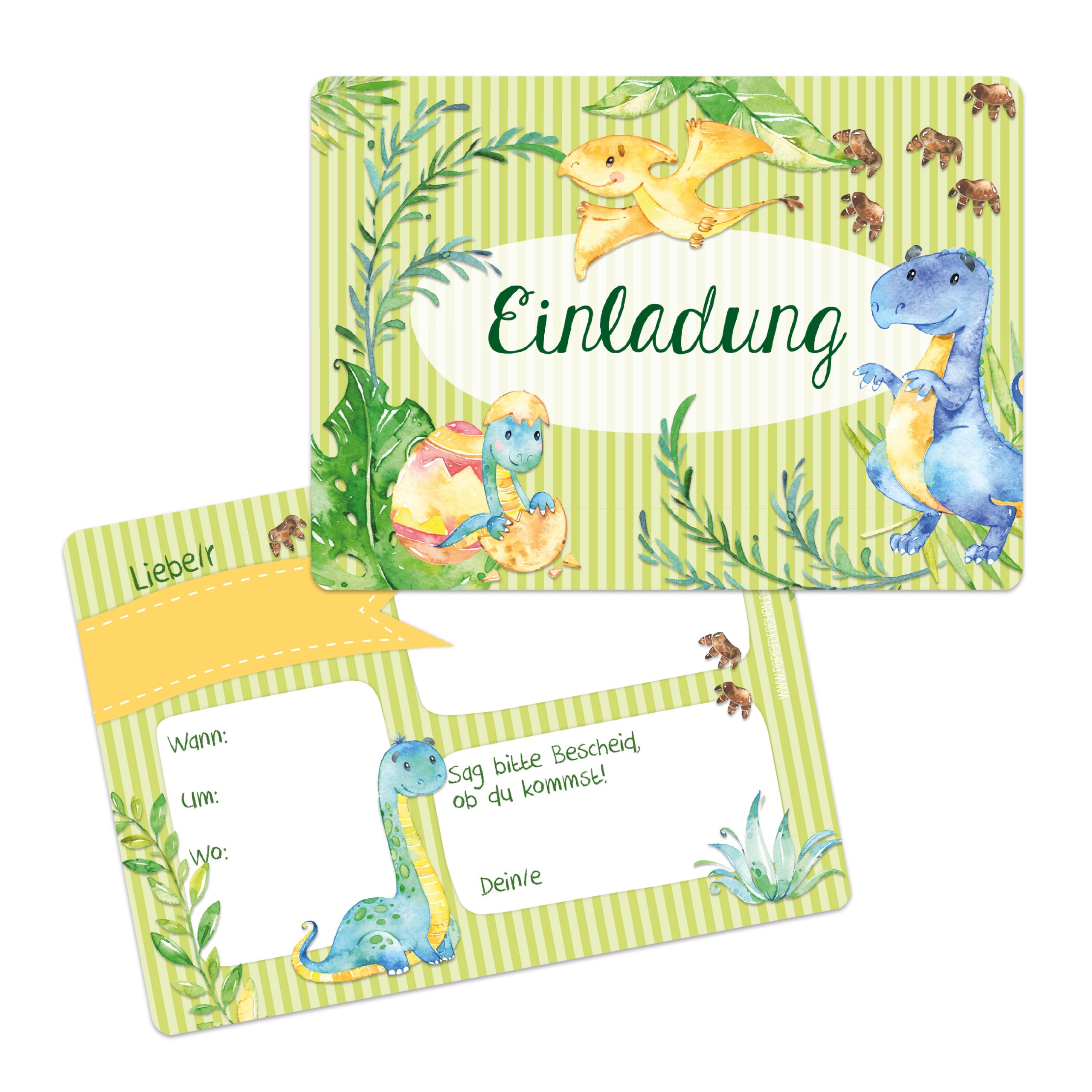 12 Einladungskarten - Dino