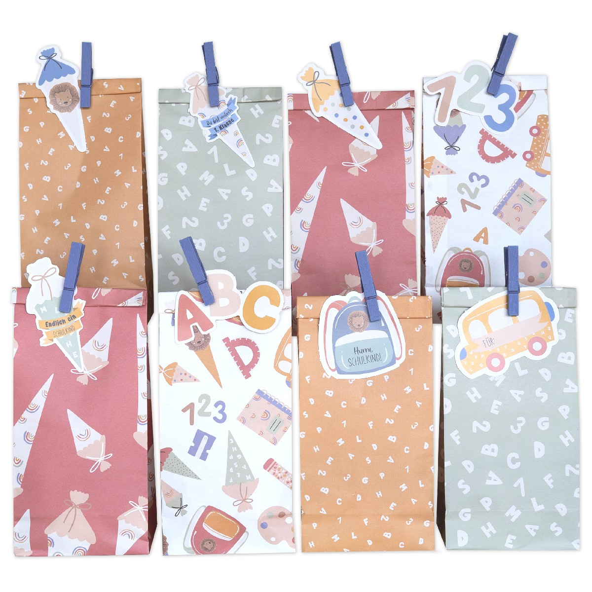 12 Geschenktüten zur Einschulung - Pastell