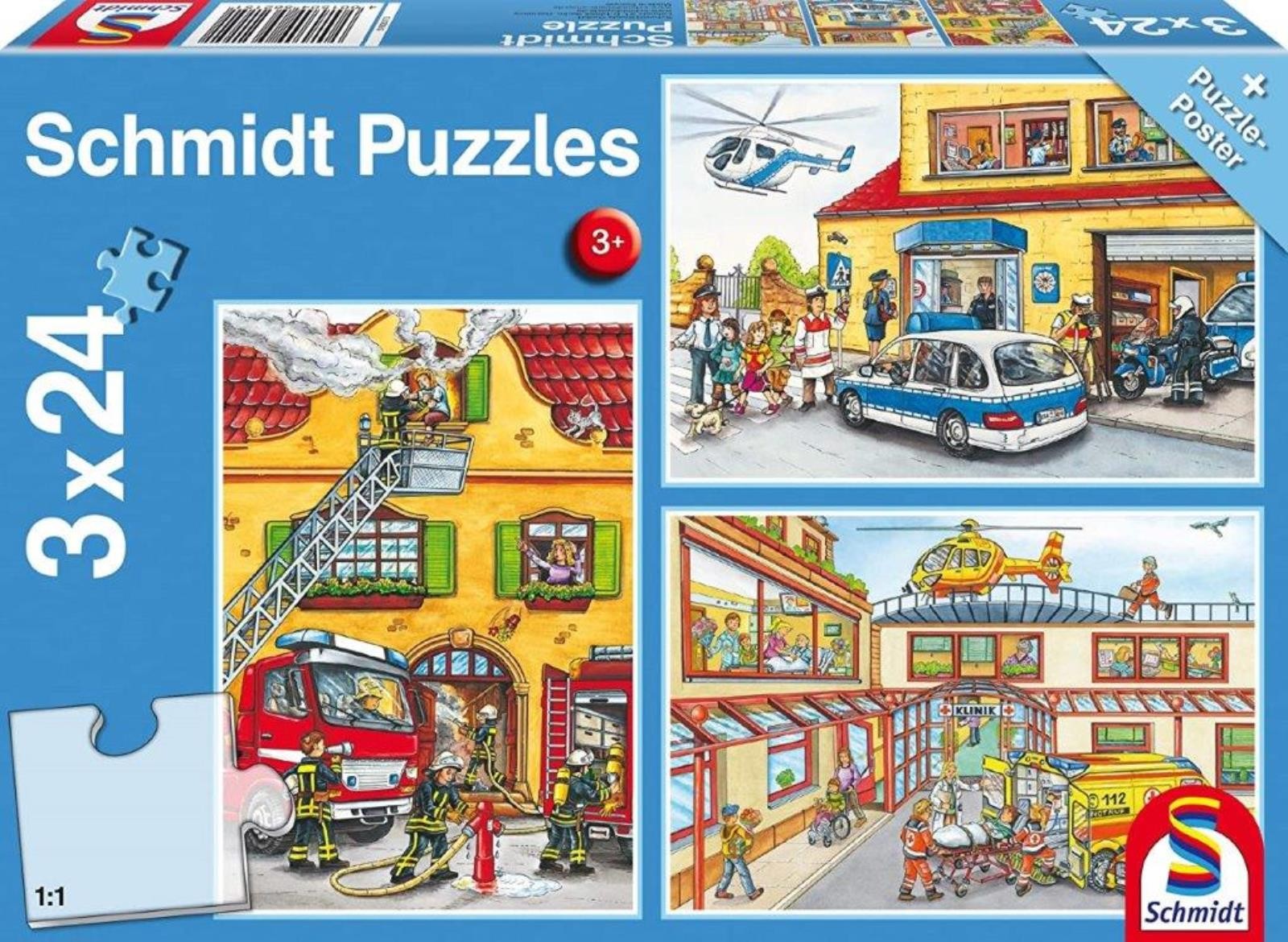 Puzzle - Feuerwehr und Polizei (3x24 Teile)