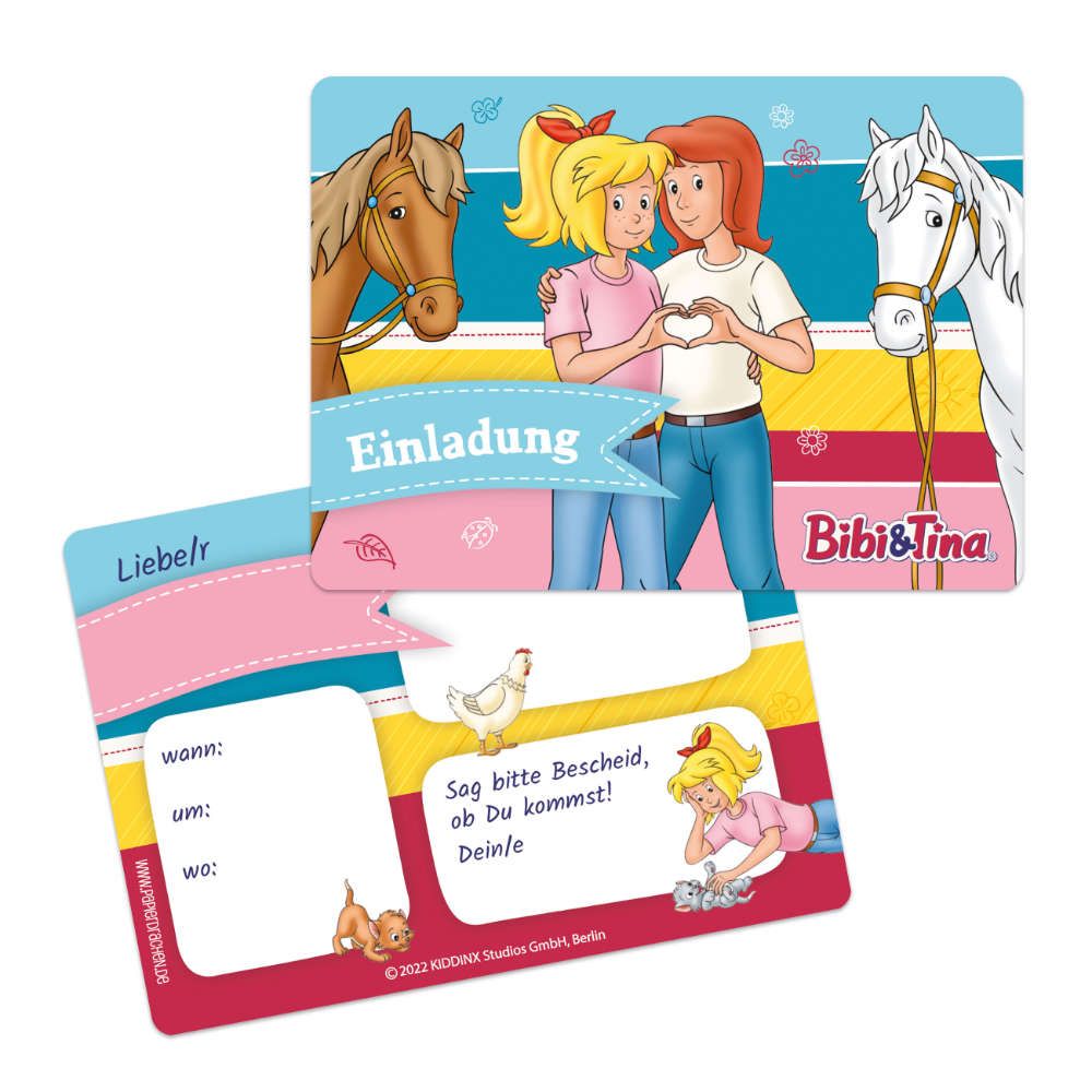 12 Einladungskarten - Bibi und Tina