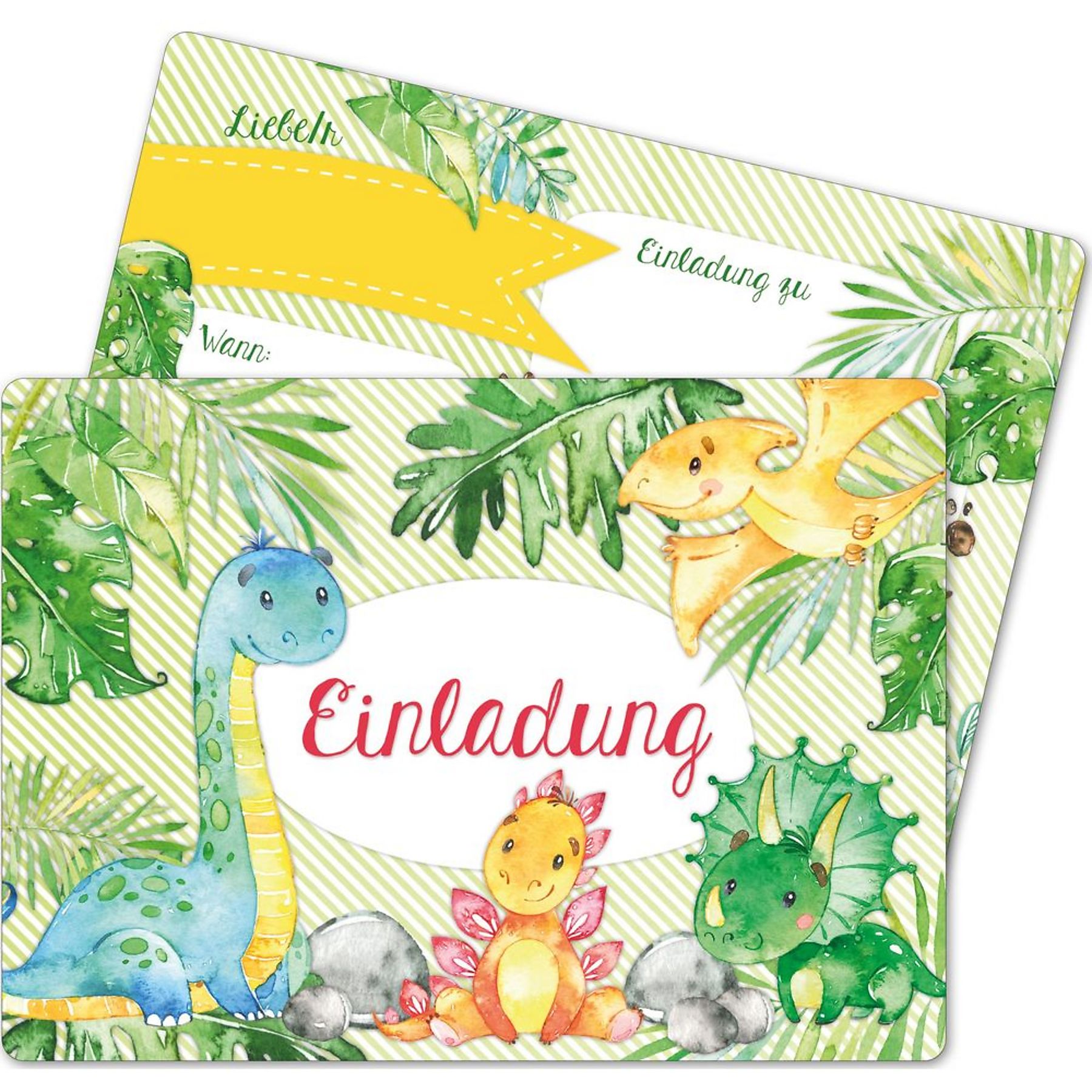 12 Einladungskarten - Dinos