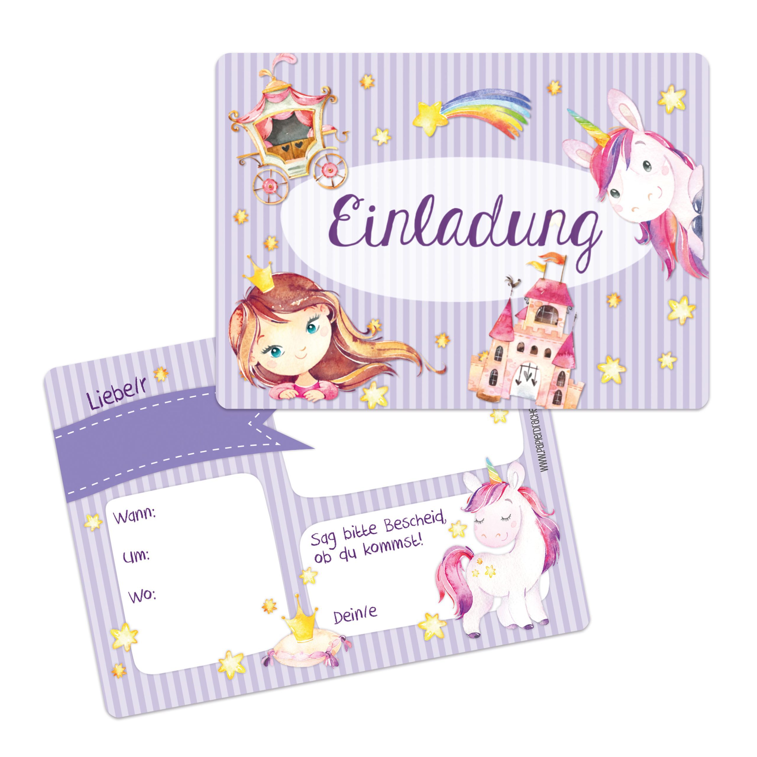 12 Einladungskarten - Einhorn