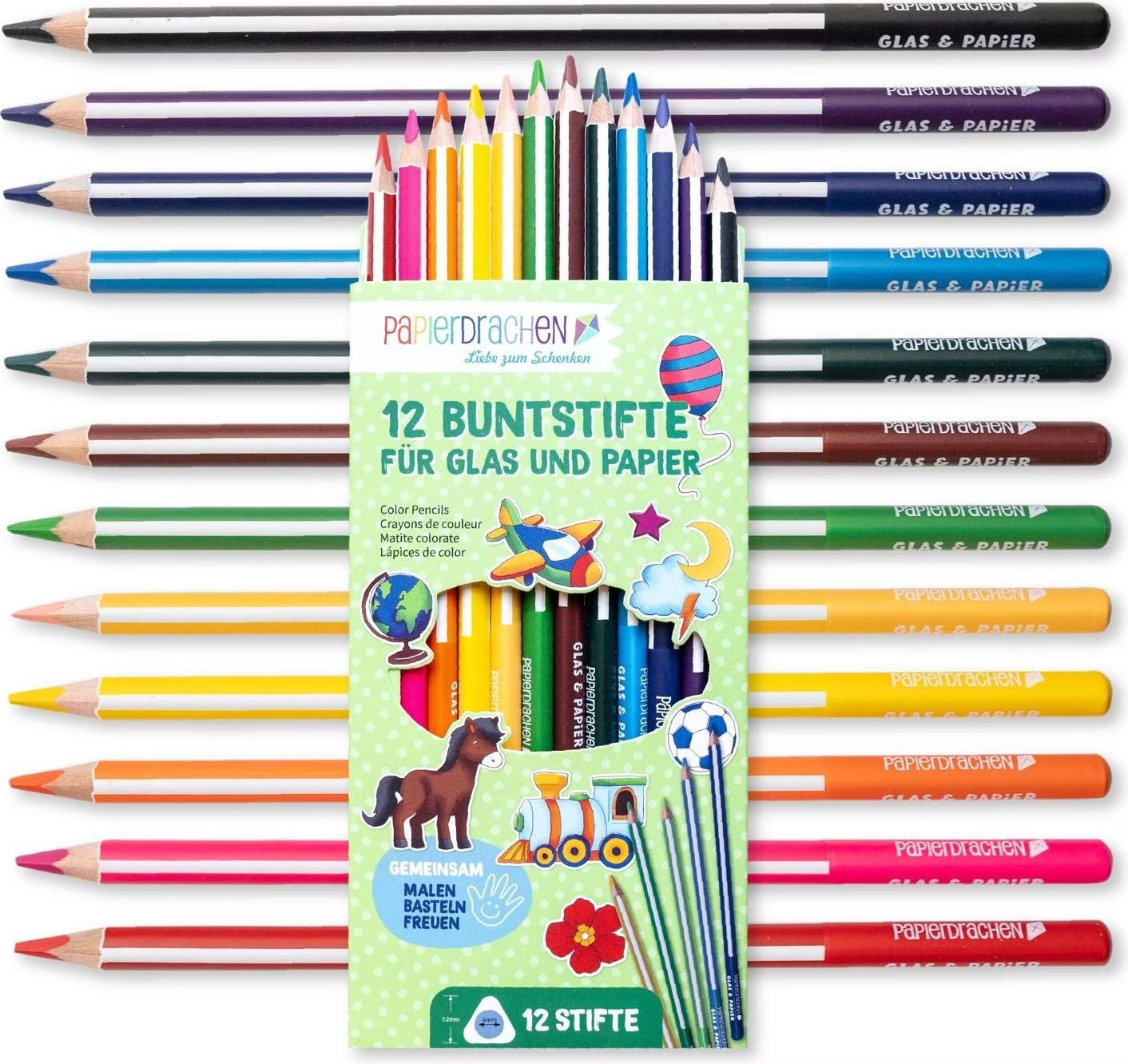 12 Buntstifte für Glas und Papier
