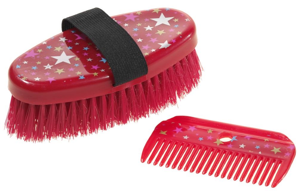 SET zur Pflege von Kuschel-Pferden in rot (Plüsch, 13cm)