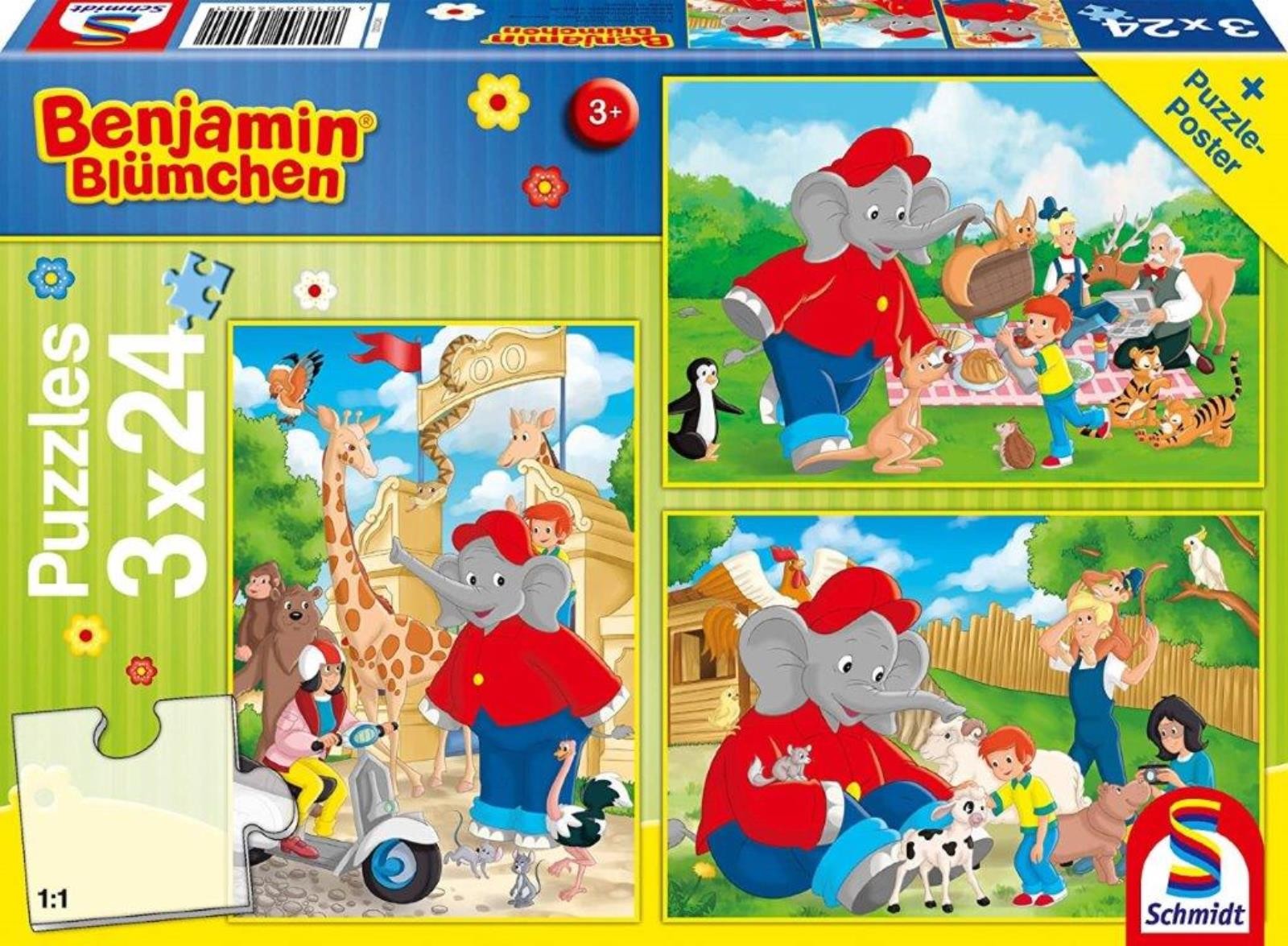 Puzzle - Benjamin Blümchen: Im Zoo (3x24 Teile)