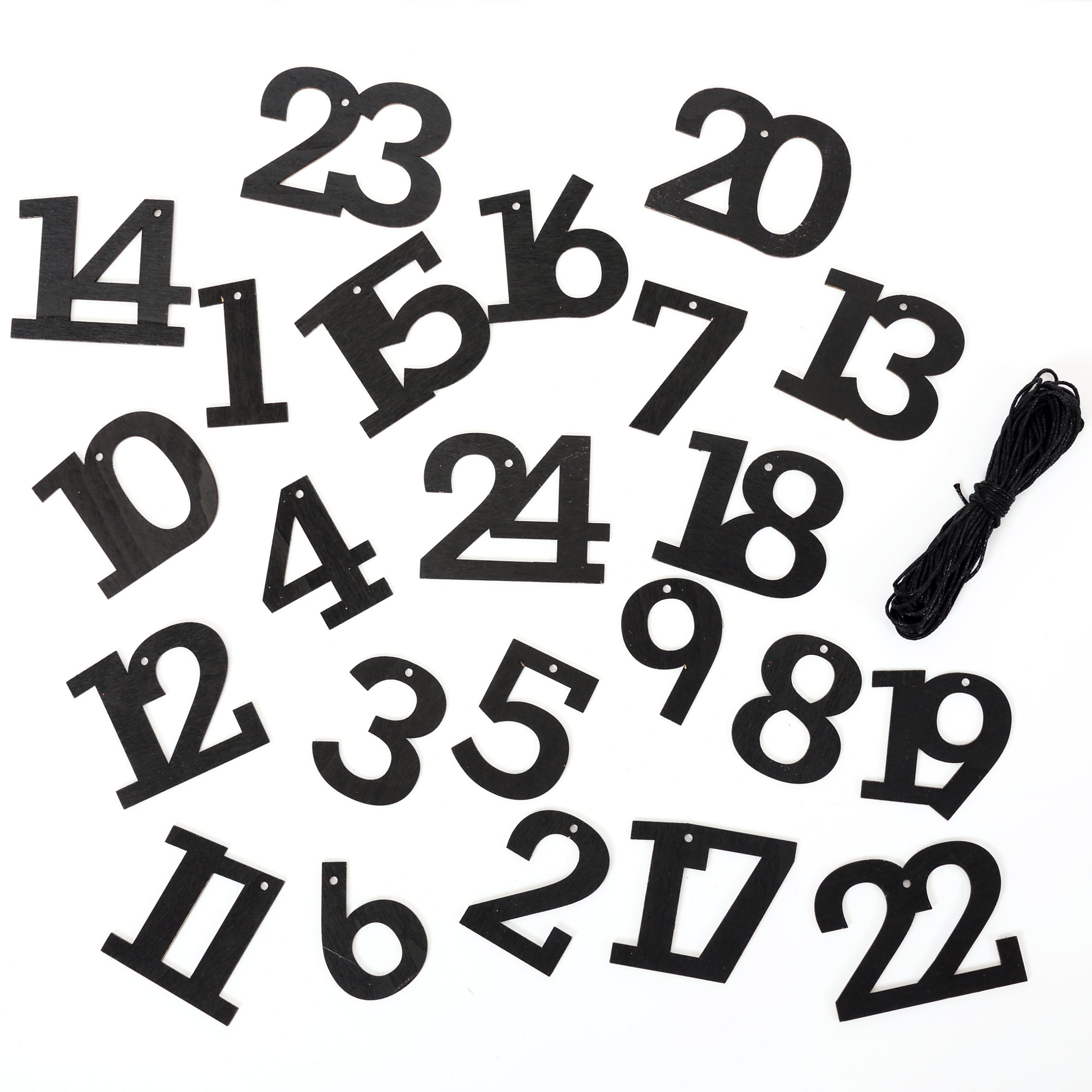 24 Adventskalender Zahlen aus Holz - schwarz