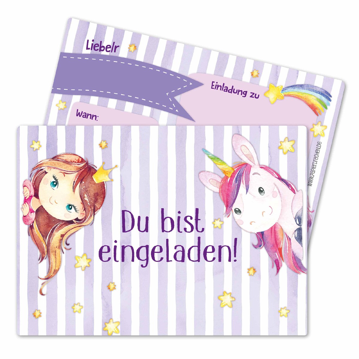Einladungskarten - Fee und Einhorn