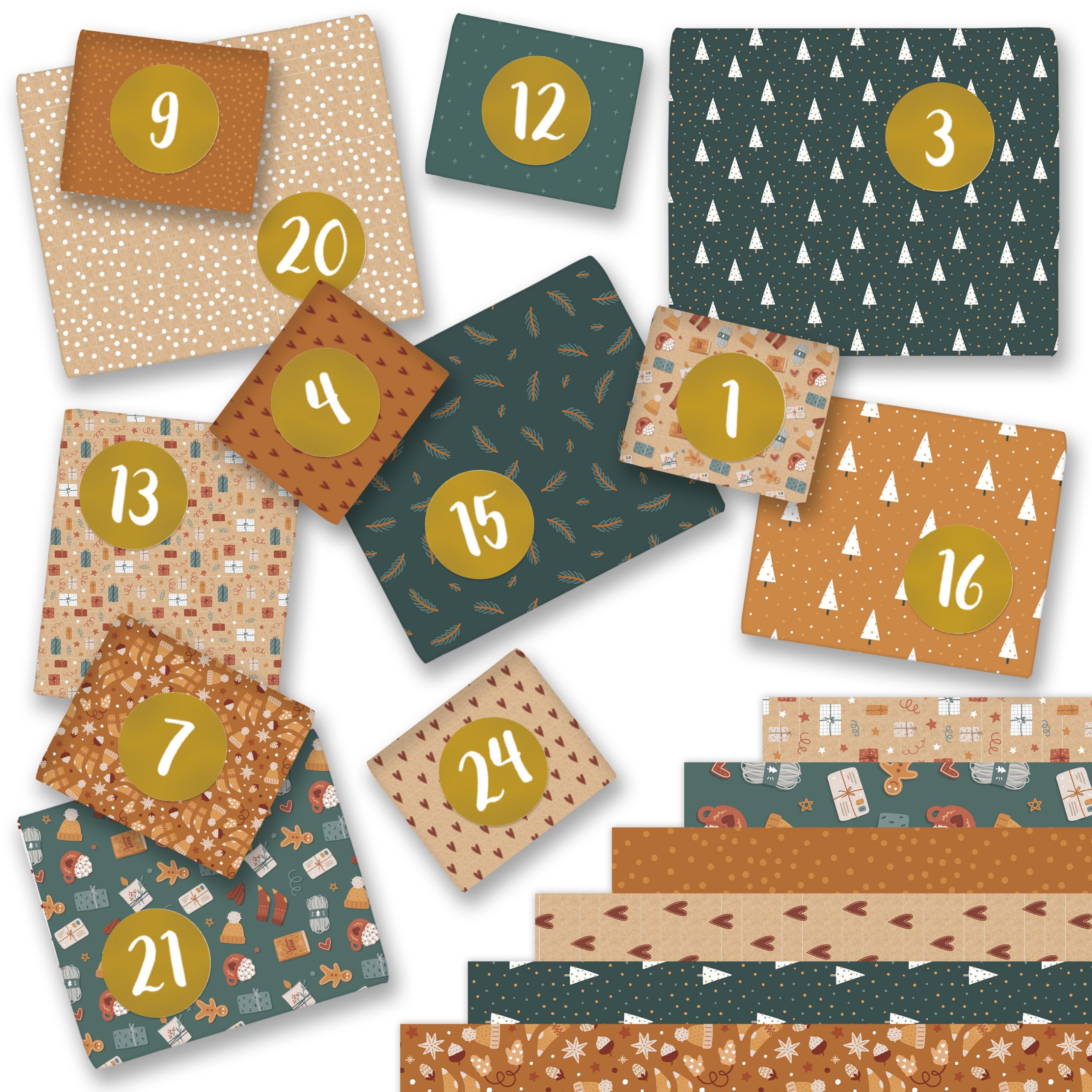 Adventskalender Geschenkpapier - Packpapier bunt + Aufkleber