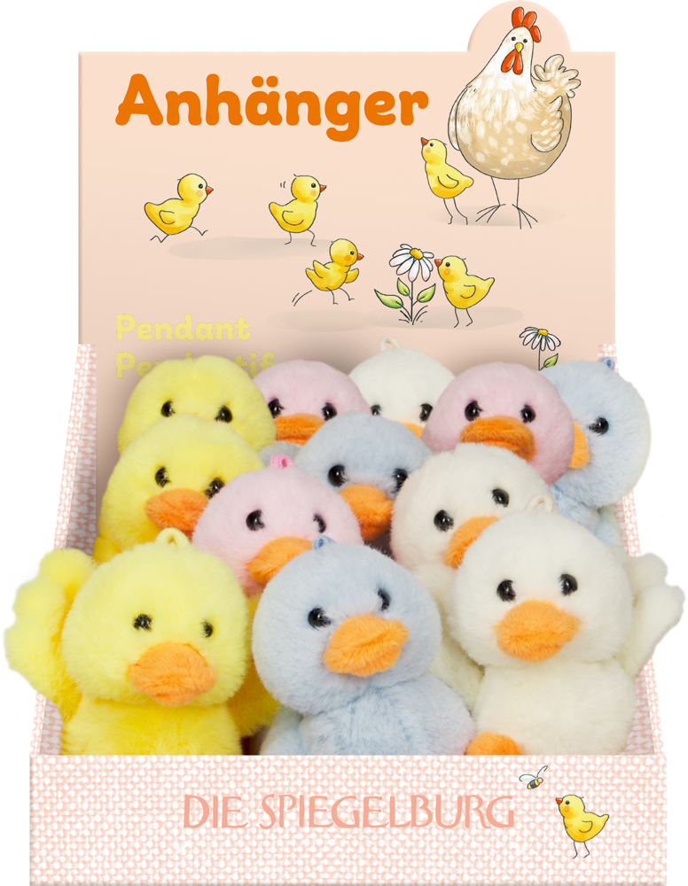 Frohe Ostern: Küken-Anhänger, sortiert im Display (12er-VE)