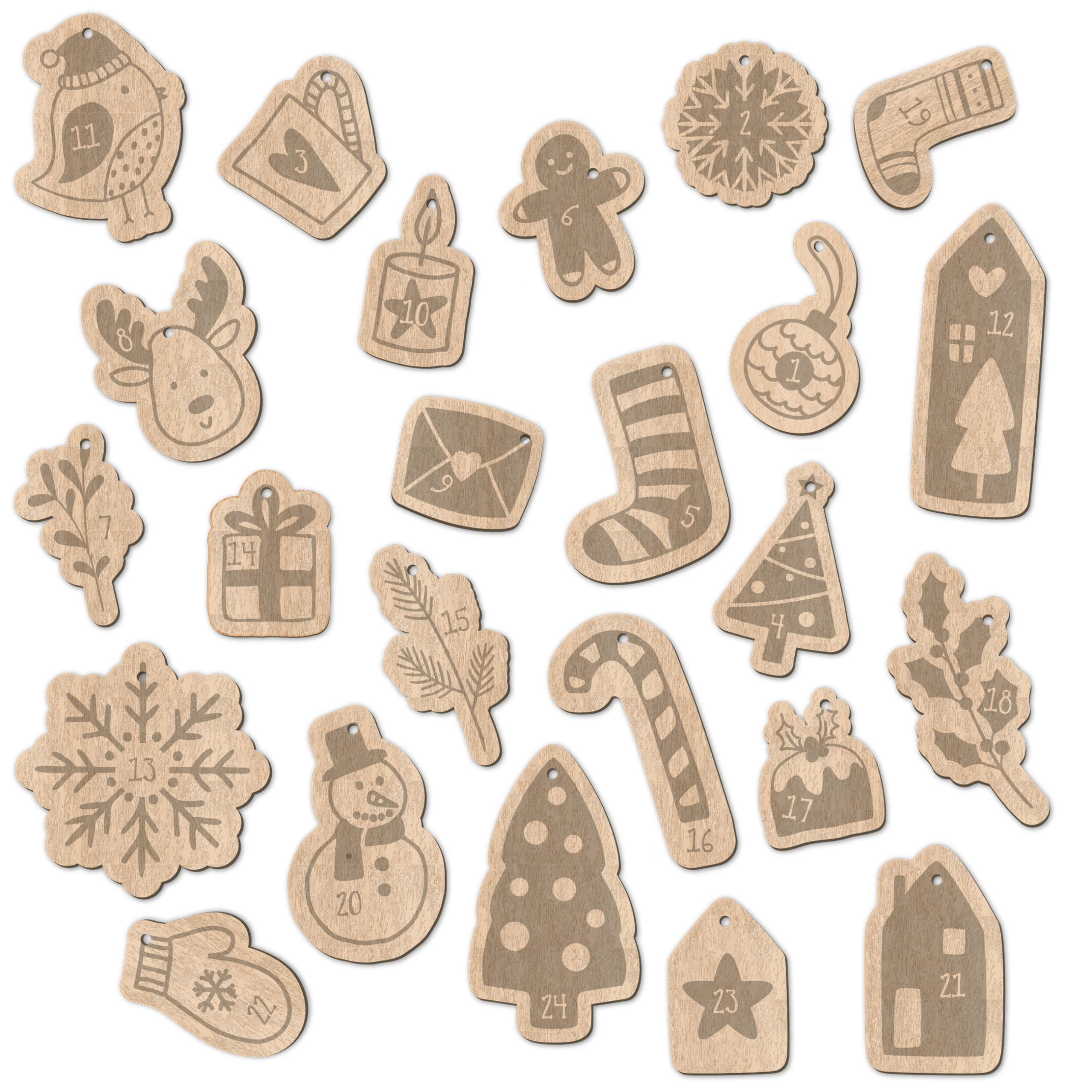 Adventskalender Zahlen aus Holz - verschiedene Motive